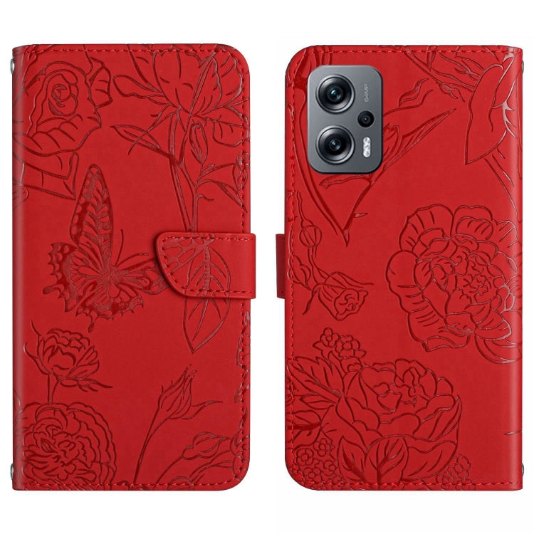Skin Feel Butterfly Peony Embossed Leather Phone Case, For Xiaomi Poco F4 5G, For Xiaomi Poco X4 GT