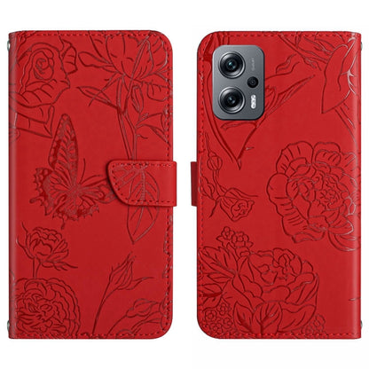Skin Feel Butterfly Peony Embossed Leather Phone Case, For Xiaomi Poco F4 5G, For Xiaomi Poco X4 GT