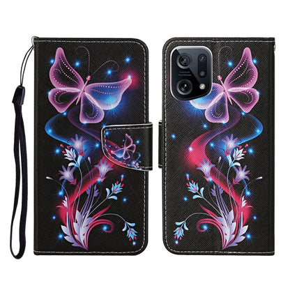 Colored Drawing Pattern Flip Leather Phone Case, For OPPO Find X5