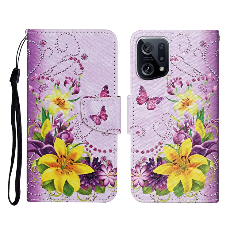 Colored Drawing Pattern Flip Leather Phone Case, For OPPO Find X5