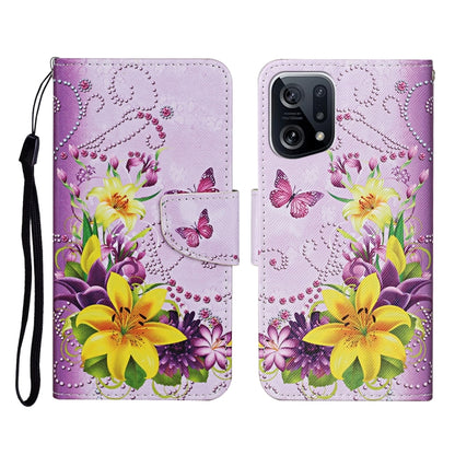 Colored Drawing Pattern Flip Leather Phone Case, For OPPO Find X5