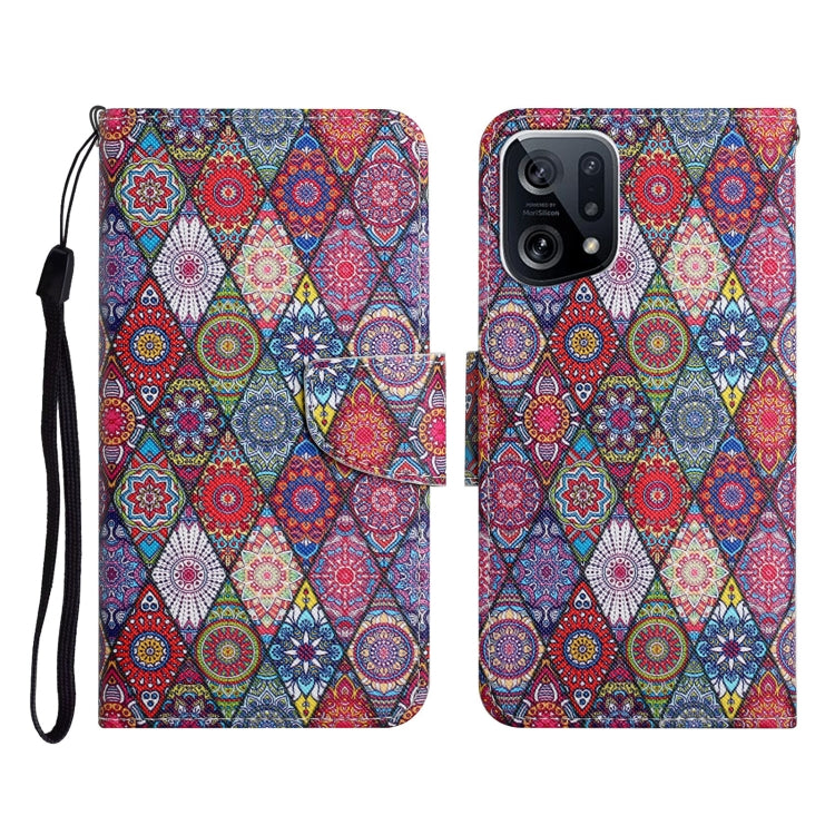 Colored Drawing Pattern Flip Leather Phone Case, For OPPO Find X5