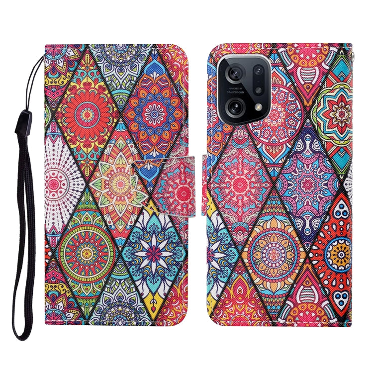 Colored Drawing Pattern Flip Leather Phone Case, For OPPO Find X5