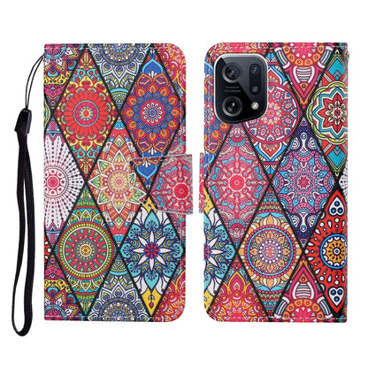 Colored Drawing Pattern Flip Leather Phone Case, For OPPO Find X5