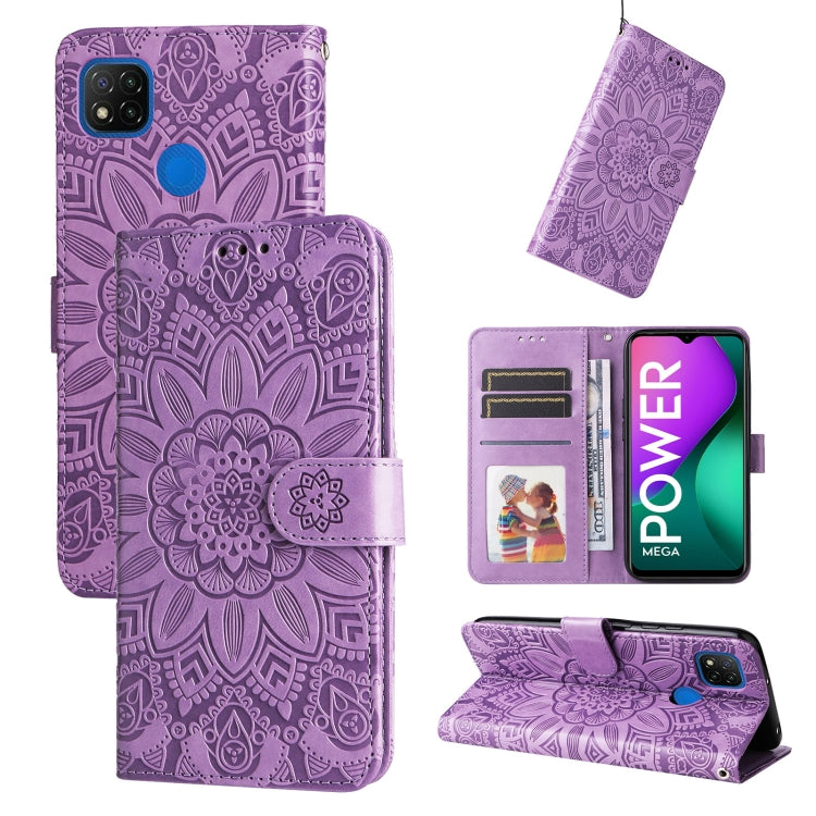 Embossed Sunflower Leather Phone Case, For Xiaomi Redmi 9A, For Xiaomi Redmi 9C / 10A, For Xiaomi Redmi 10C 4G, For Xiaomi Redmi K40 / K40 Pro / Xiaomi Poco F1