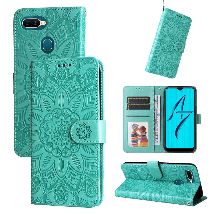 Embossed Sunflower Leather Phone Case, For OPPO A7 / A5s, For OPPO A9 / A5 2020, For OPPO A15 / A16K / A16e, For OPPO A52 / A72 / A92