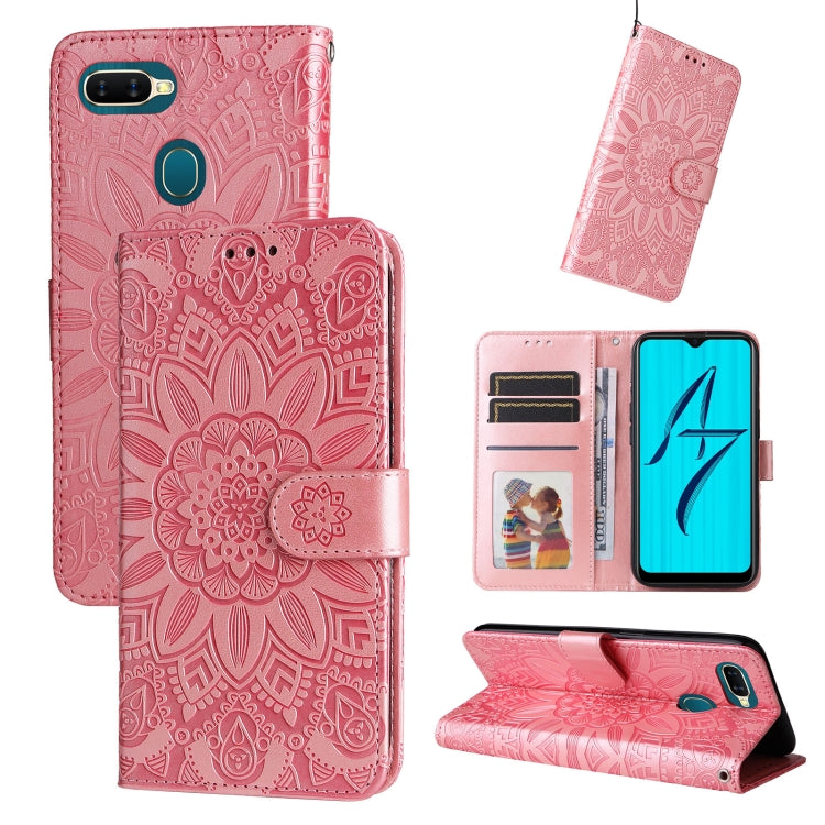 Embossed Sunflower Leather Phone Case, For OPPO A7 / A5s, For OPPO A9 / A5 2020, For OPPO A15 / A16K / A16e, For OPPO A52 / A72 / A92