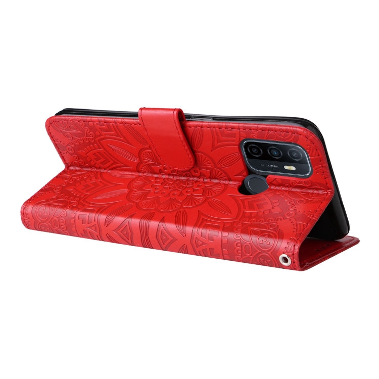 Embossed Sunflower Leather Phone Case, For OPPO A53 / A53s / A33 / A32, For OPPO A54 4G / A16 / A16s / A55 4G, For OPPO A57 5G / Realme V23, For OPPO A74 4G / F19 4G / A95 4G