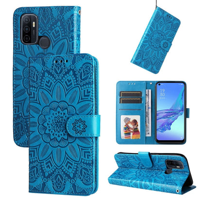 Embossed Sunflower Leather Phone Case, For OPPO A53 / A53s / A33 / A32, For OPPO A54 4G / A16 / A16s / A55 4G, For OPPO A57 5G / Realme V23, For OPPO A74 4G / F19 4G / A95 4G