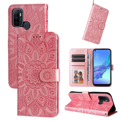 Embossed Sunflower Leather Phone Case, For OPPO A53 / A53s / A33 / A32, For OPPO A54 4G / A16 / A16s / A55 4G, For OPPO A57 5G / Realme V23, For OPPO A74 4G / F19 4G / A95 4G