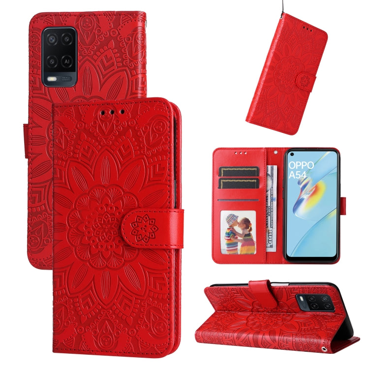Embossed Sunflower Leather Phone Case, For OPPO A53 / A53s / A33 / A32, For OPPO A54 4G / A16 / A16s / A55 4G, For OPPO A57 5G / Realme V23, For OPPO A74 4G / F19 4G / A95 4G