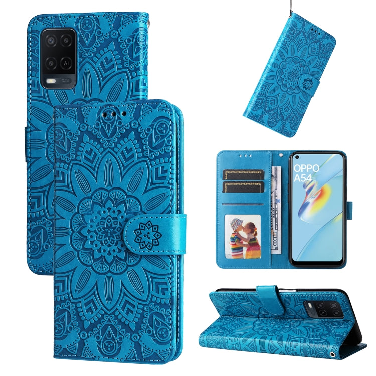 Embossed Sunflower Leather Phone Case, For OPPO A53 / A53s / A33 / A32, For OPPO A54 4G / A16 / A16s / A55 4G, For OPPO A57 5G / Realme V23, For OPPO A74 4G / F19 4G / A95 4G