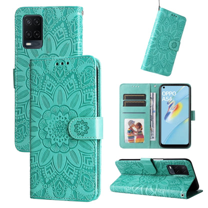 Embossed Sunflower Leather Phone Case, For OPPO A53 / A53s / A33 / A32, For OPPO A54 4G / A16 / A16s / A55 4G, For OPPO A57 5G / Realme V23, For OPPO A74 4G / F19 4G / A95 4G