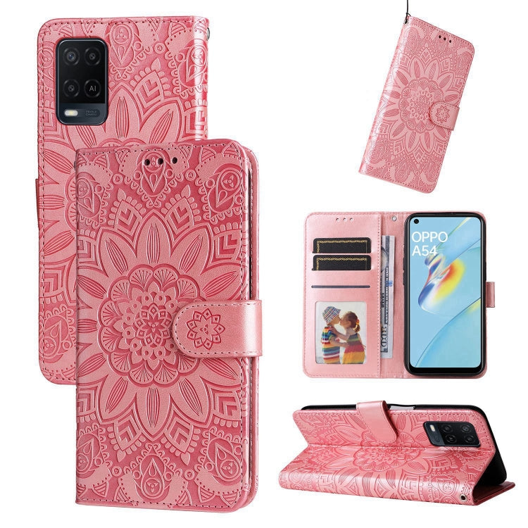 Embossed Sunflower Leather Phone Case, For OPPO A53 / A53s / A33 / A32, For OPPO A54 4G / A16 / A16s / A55 4G, For OPPO A57 5G / Realme V23, For OPPO A74 4G / F19 4G / A95 4G
