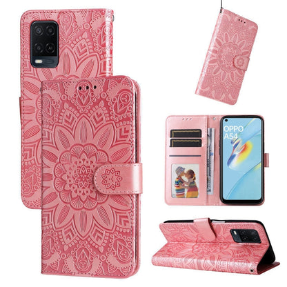 Embossed Sunflower Leather Phone Case, For OPPO A53 / A53s / A33 / A32, For OPPO A54 4G / A16 / A16s / A55 4G, For OPPO A57 5G / Realme V23, For OPPO A74 4G / F19 4G / A95 4G