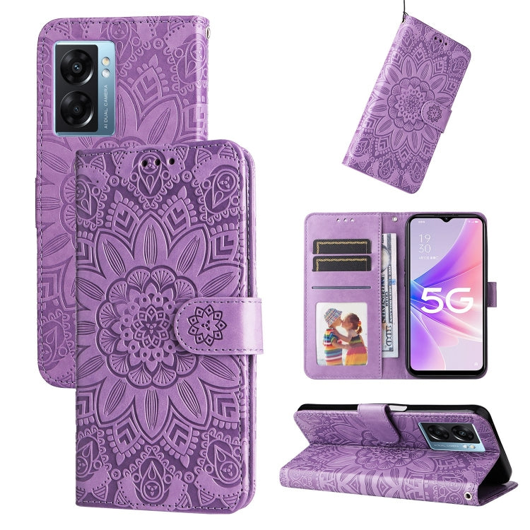 Embossed Sunflower Leather Phone Case, For OPPO A53 / A53s / A33 / A32, For OPPO A54 4G / A16 / A16s / A55 4G, For OPPO A57 5G / Realme V23, For OPPO A74 4G / F19 4G / A95 4G