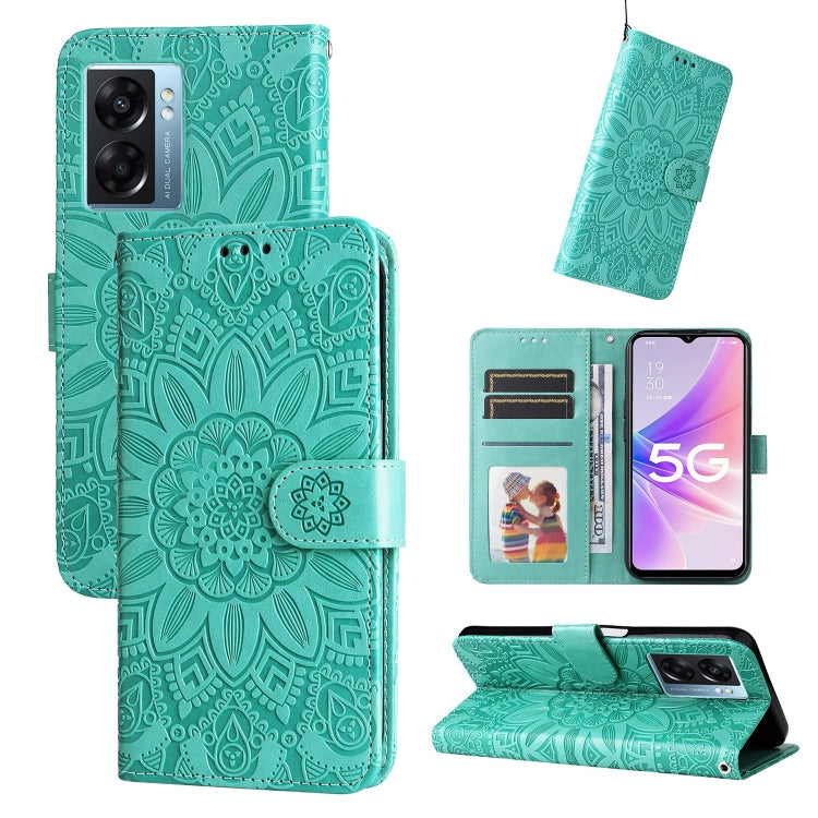 Embossed Sunflower Leather Phone Case, For OPPO A53 / A53s / A33 / A32, For OPPO A54 4G / A16 / A16s / A55 4G, For OPPO A57 5G / Realme V23, For OPPO A74 4G / F19 4G / A95 4G