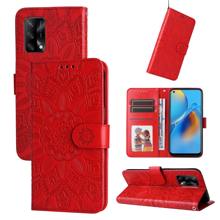 Embossed Sunflower Leather Phone Case, For OPPO A53 / A53s / A33 / A32, For OPPO A54 4G / A16 / A16s / A55 4G, For OPPO A57 5G / Realme V23, For OPPO A74 4G / F19 4G / A95 4G
