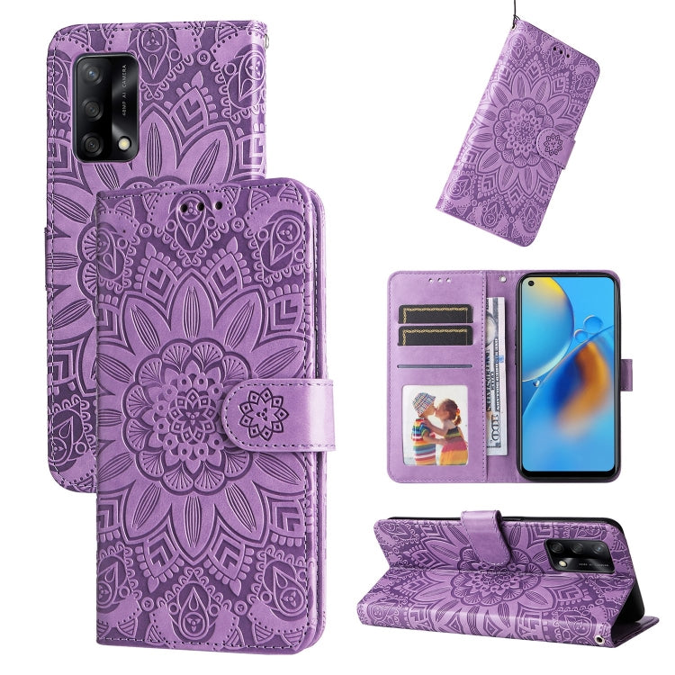 Embossed Sunflower Leather Phone Case, For OPPO A53 / A53s / A33 / A32, For OPPO A54 4G / A16 / A16s / A55 4G, For OPPO A57 5G / Realme V23, For OPPO A74 4G / F19 4G / A95 4G