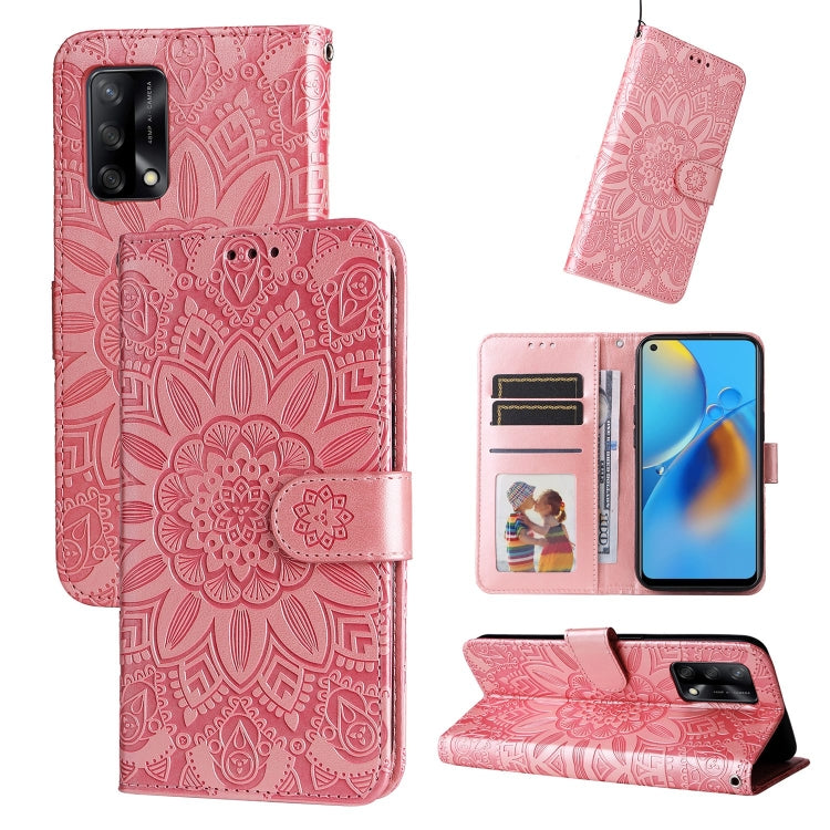 Embossed Sunflower Leather Phone Case, For OPPO A53 / A53s / A33 / A32, For OPPO A54 4G / A16 / A16s / A55 4G, For OPPO A57 5G / Realme V23, For OPPO A74 4G / F19 4G / A95 4G