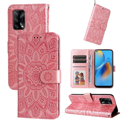 Embossed Sunflower Leather Phone Case, For OPPO A53 / A53s / A33 / A32, For OPPO A54 4G / A16 / A16s / A55 4G, For OPPO A57 5G / Realme V23, For OPPO A74 4G / F19 4G / A95 4G