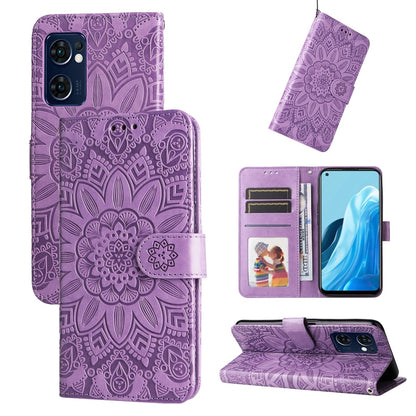 Embossed Sunflower Leather Phone Case, For OPPO Find X5 Lite / Reno7 5G Global, For OPPO Find X5, For OPPO Find X5 Pro, For OPPO Realme 8 4G / 8 Pro