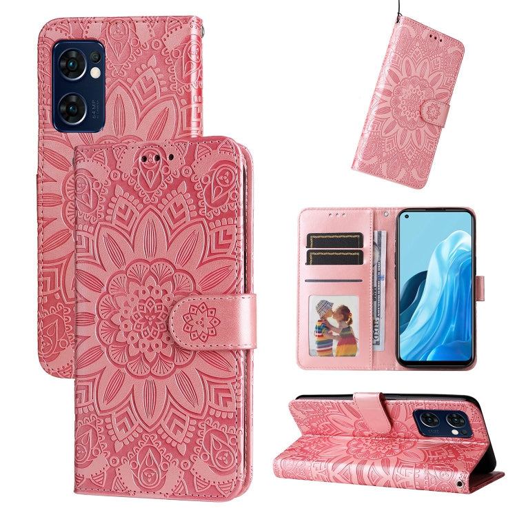 Embossed Sunflower Leather Phone Case, For OPPO Find X5 Lite / Reno7 5G Global, For OPPO Find X5, For OPPO Find X5 Pro, For OPPO Realme 8 4G / 8 Pro