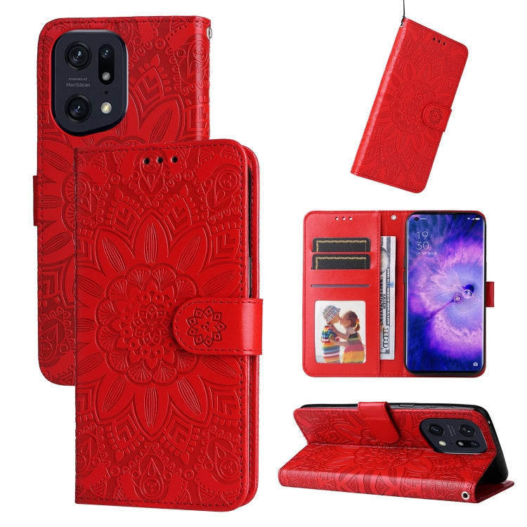 Embossed Sunflower Leather Phone Case, For OPPO Find X5 Lite / Reno7 5G Global, For OPPO Find X5, For OPPO Find X5 Pro, For OPPO Realme 8 4G / 8 Pro