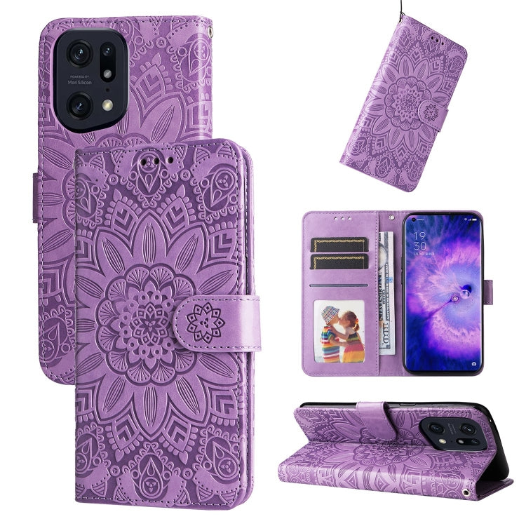 Embossed Sunflower Leather Phone Case, For OPPO Find X5 Lite / Reno7 5G Global, For OPPO Find X5, For OPPO Find X5 Pro, For OPPO Realme 8 4G / 8 Pro
