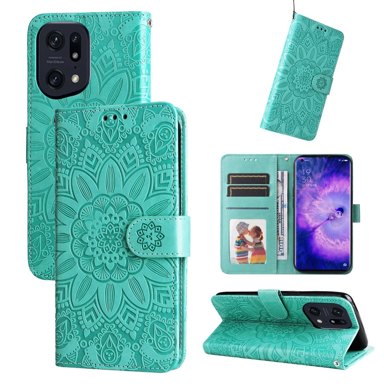 Embossed Sunflower Leather Phone Case, For OPPO Find X5 Lite / Reno7 5G Global, For OPPO Find X5, For OPPO Find X5 Pro, For OPPO Realme 8 4G / 8 Pro