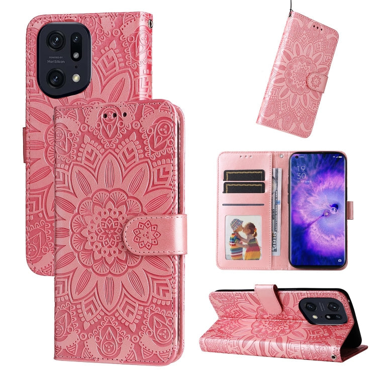 Embossed Sunflower Leather Phone Case, For OPPO Find X5 Lite / Reno7 5G Global, For OPPO Find X5, For OPPO Find X5 Pro, For OPPO Realme 8 4G / 8 Pro
