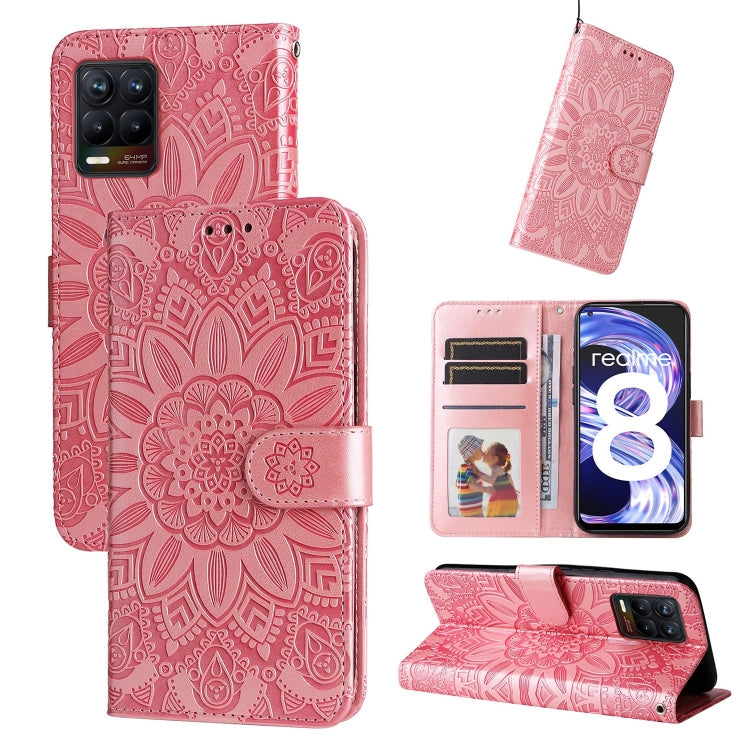 Embossed Sunflower Leather Phone Case, For OPPO Find X5 Lite / Reno7 5G Global, For OPPO Find X5, For OPPO Find X5 Pro, For OPPO Realme 8 4G / 8 Pro