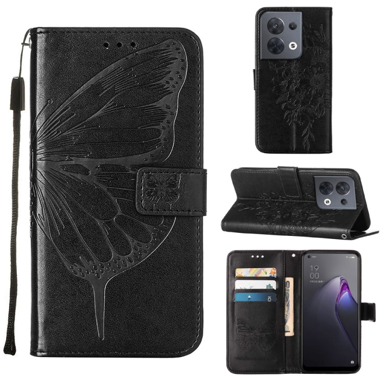 Embossed Butterfly Flip Leather Phone Case, For OPPO Reno8, For OPPO Reno8 Pro, For OPPO Reno8 Pro+