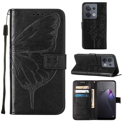 Embossed Butterfly Flip Leather Phone Case, For OPPO Reno8, For OPPO Reno8 Pro, For OPPO Reno8 Pro+