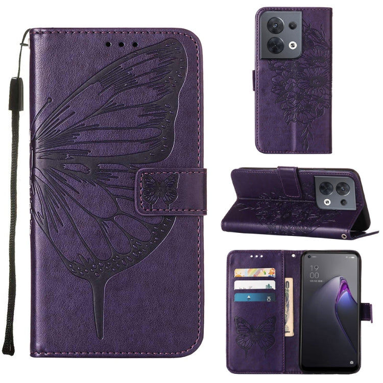 Embossed Butterfly Flip Leather Phone Case, For OPPO Reno8, For OPPO Reno8 Pro, For OPPO Reno8 Pro+