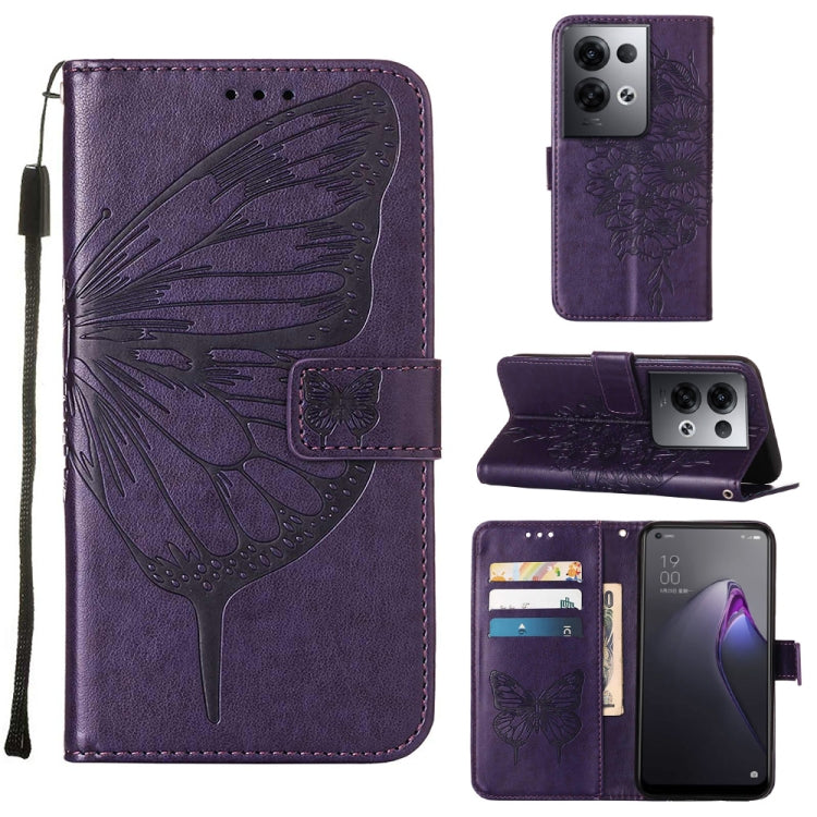 Embossed Butterfly Flip Leather Phone Case, For OPPO Reno8, For OPPO Reno8 Pro, For OPPO Reno8 Pro+