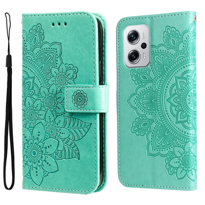 7-petal Flowers Embossing Leather Case, For Xiaomi Redmi K40S / Poco F4, For Xiaomi Redmi Note 11T Pro/Poco X4 GT