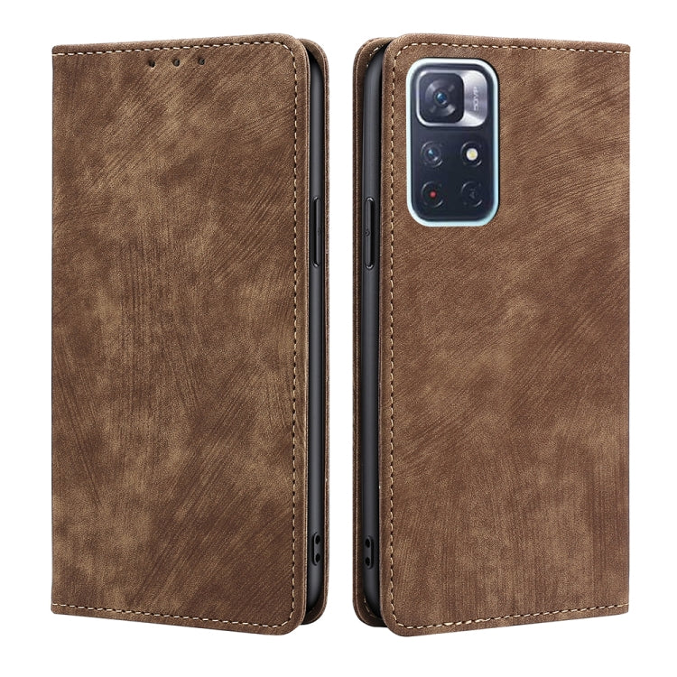 RFID Anti-theft Brush Magnetic Leather Phone Case, For Xiaomi Redmi K50/K50 Pro, For Xiaomi Redmi Note 11 5G/Poco M4 Pro 5G, For Xiaomi Redmi Note 10 JE  Japan, For Xiaomi 12