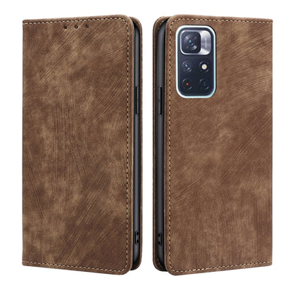RFID Anti-theft Brush Magnetic Leather Phone Case, For Xiaomi Redmi K50/K50 Pro, For Xiaomi Redmi Note 11 5G/Poco M4 Pro 5G, For Xiaomi Redmi Note 10 JE  Japan, For Xiaomi 12