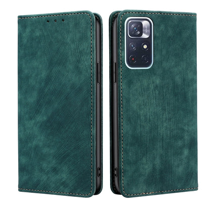 RFID Anti-theft Brush Magnetic Leather Phone Case, For Xiaomi Redmi K50/K50 Pro, For Xiaomi Redmi Note 11 5G/Poco M4 Pro 5G, For Xiaomi Redmi Note 10 JE  Japan, For Xiaomi 12