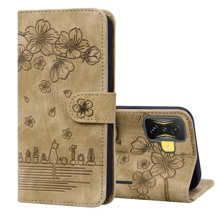 Cartoon Sakura Cat Embossed Leather Phone Case, For Xiaomi Poco F4 GT, For Xiaomi Poco M3 / Redmi 9T Global, For Xiaomi Poco X3 / X3 NFC, For Xiaomi Redmi K40 / K40 Pro