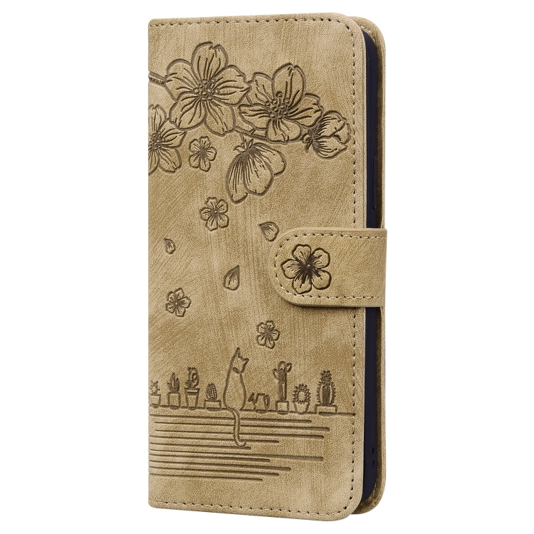 Cartoon Sakura Cat Embossed Leather Phone Case, For Xiaomi Poco F4 GT, For Xiaomi Poco M3 / Redmi 9T Global, For Xiaomi Poco X3 / X3 NFC, For Xiaomi Redmi K40 / K40 Pro
