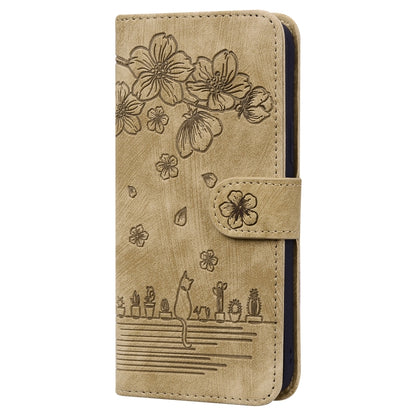 Cartoon Sakura Cat Embossed Leather Phone Case, For Xiaomi Poco F4 GT, For Xiaomi Poco M3 / Redmi 9T Global, For Xiaomi Poco X3 / X3 NFC, For Xiaomi Redmi K40 / K40 Pro