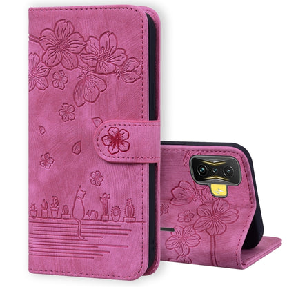 Cartoon Sakura Cat Embossed Leather Phone Case, For Xiaomi Poco F4 GT, For Xiaomi Poco M3 / Redmi 9T Global, For Xiaomi Poco X3 / X3 NFC, For Xiaomi Redmi K40 / K40 Pro