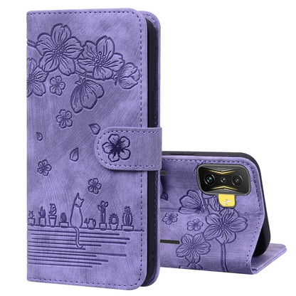 Cartoon Sakura Cat Embossed Leather Phone Case, For Xiaomi Poco F4 GT, For Xiaomi Poco M3 / Redmi 9T Global, For Xiaomi Poco X3 / X3 NFC, For Xiaomi Redmi K40 / K40 Pro