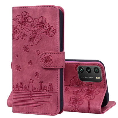 Cartoon Sakura Cat Embossed Leather Phone Case, For Xiaomi Poco F4 GT, For Xiaomi Poco M3 / Redmi 9T Global, For Xiaomi Poco X3 / X3 NFC, For Xiaomi Redmi K40 / K40 Pro