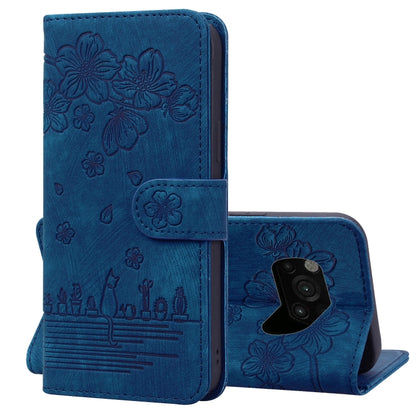 Cartoon Sakura Cat Embossed Leather Phone Case, For Xiaomi Poco F4 GT, For Xiaomi Poco M3 / Redmi 9T Global, For Xiaomi Poco X3 / X3 NFC, For Xiaomi Redmi K40 / K40 Pro