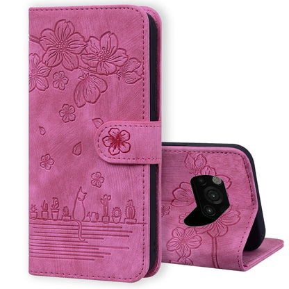 Cartoon Sakura Cat Embossed Leather Phone Case, For Xiaomi Poco F4 GT, For Xiaomi Poco M3 / Redmi 9T Global, For Xiaomi Poco X3 / X3 NFC, For Xiaomi Redmi K40 / K40 Pro