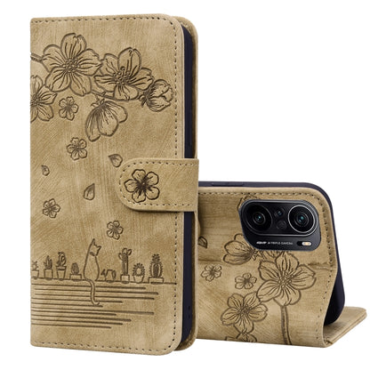 Cartoon Sakura Cat Embossed Leather Phone Case, For Xiaomi Poco F4 GT, For Xiaomi Poco M3 / Redmi 9T Global, For Xiaomi Poco X3 / X3 NFC, For Xiaomi Redmi K40 / K40 Pro