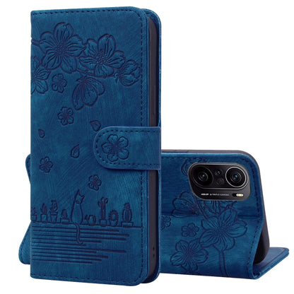 Cartoon Sakura Cat Embossed Leather Phone Case, For Xiaomi Poco F4 GT, For Xiaomi Poco M3 / Redmi 9T Global, For Xiaomi Poco X3 / X3 NFC, For Xiaomi Redmi K40 / K40 Pro